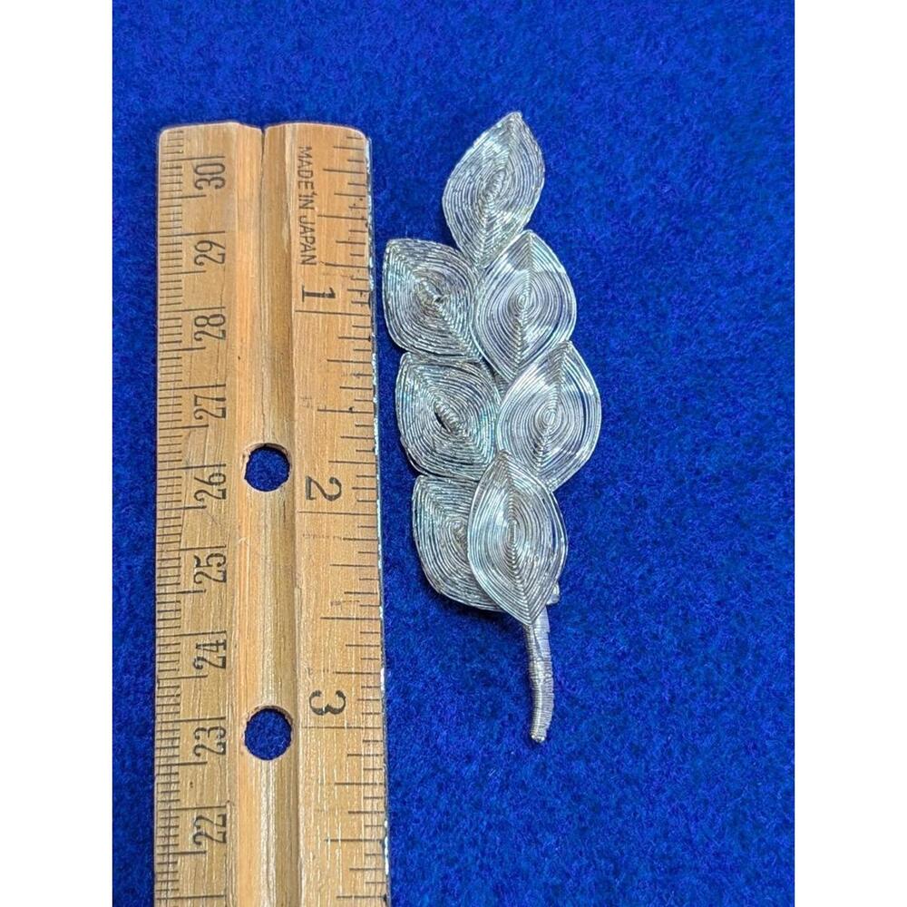 VTG Brooch & Earrings Set Silver Tone Spun Wire-Art Wrap Leaf-Branch 3” Germany - Picture 8 of 9